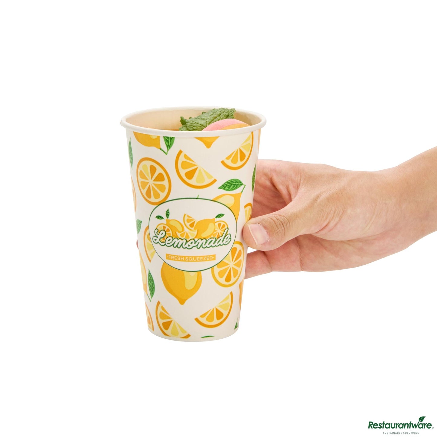 Wholesale Restaurantware 16 Oz Poly Paper Lemonade Cup - 3.5" X 3.5" X 5.4"- Bulk