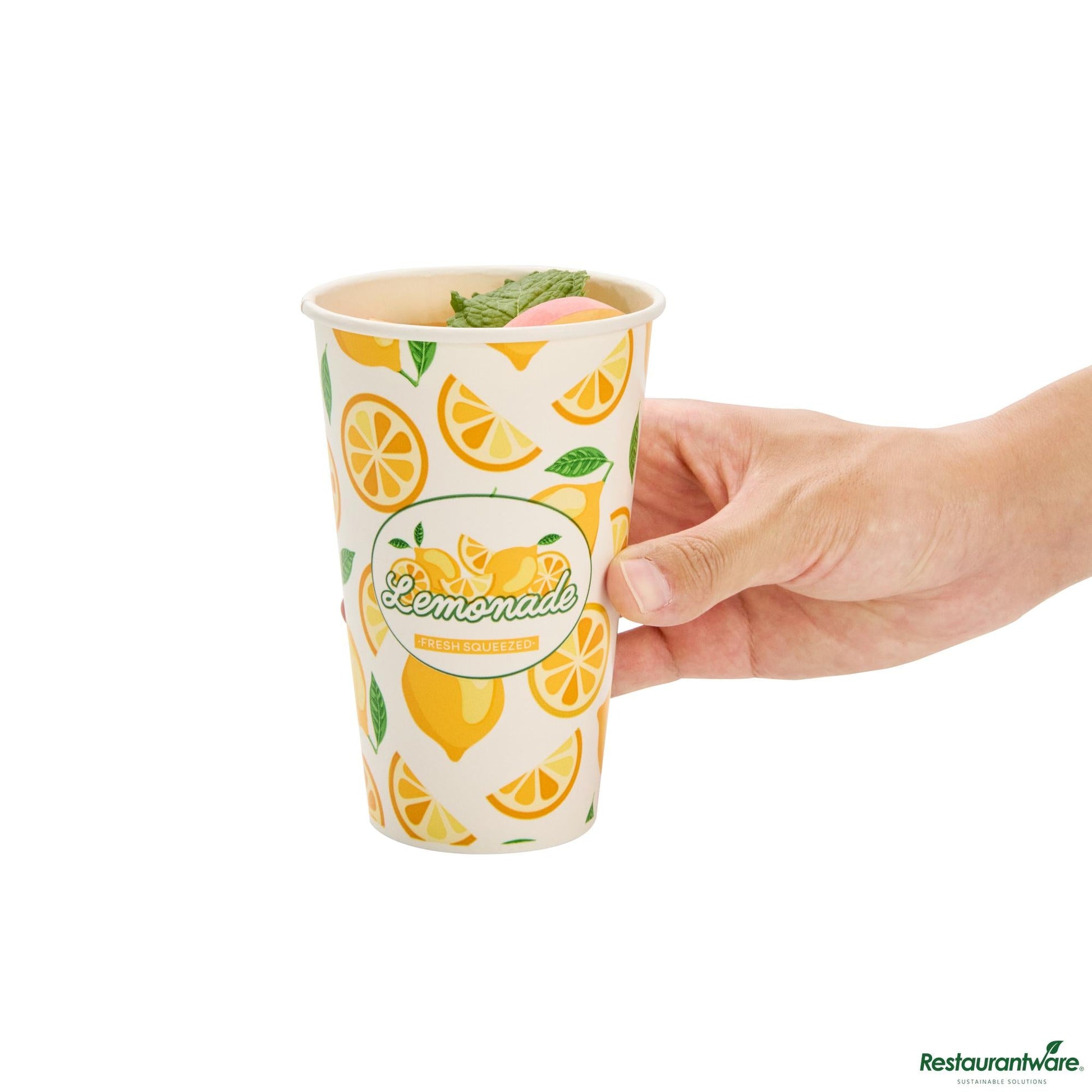 Wholesale Restaurantware 16 Oz Poly Paper Lemonade Cup - 3.5" X 3.5" X 5.4"- Bulk