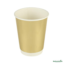 Wholesale Restaurantware 12 Oz Metallic Gold Paper Hot / Cold Cup - 3.5" X 3.5" X 4.3"- Bulk