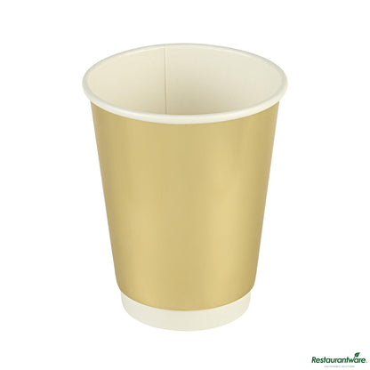 Wholesale Restaurantware 12 Oz Metallic Gold Paper Hot / Cold Cup - 3.5" X 3.5" X 4.3"- Bulk
