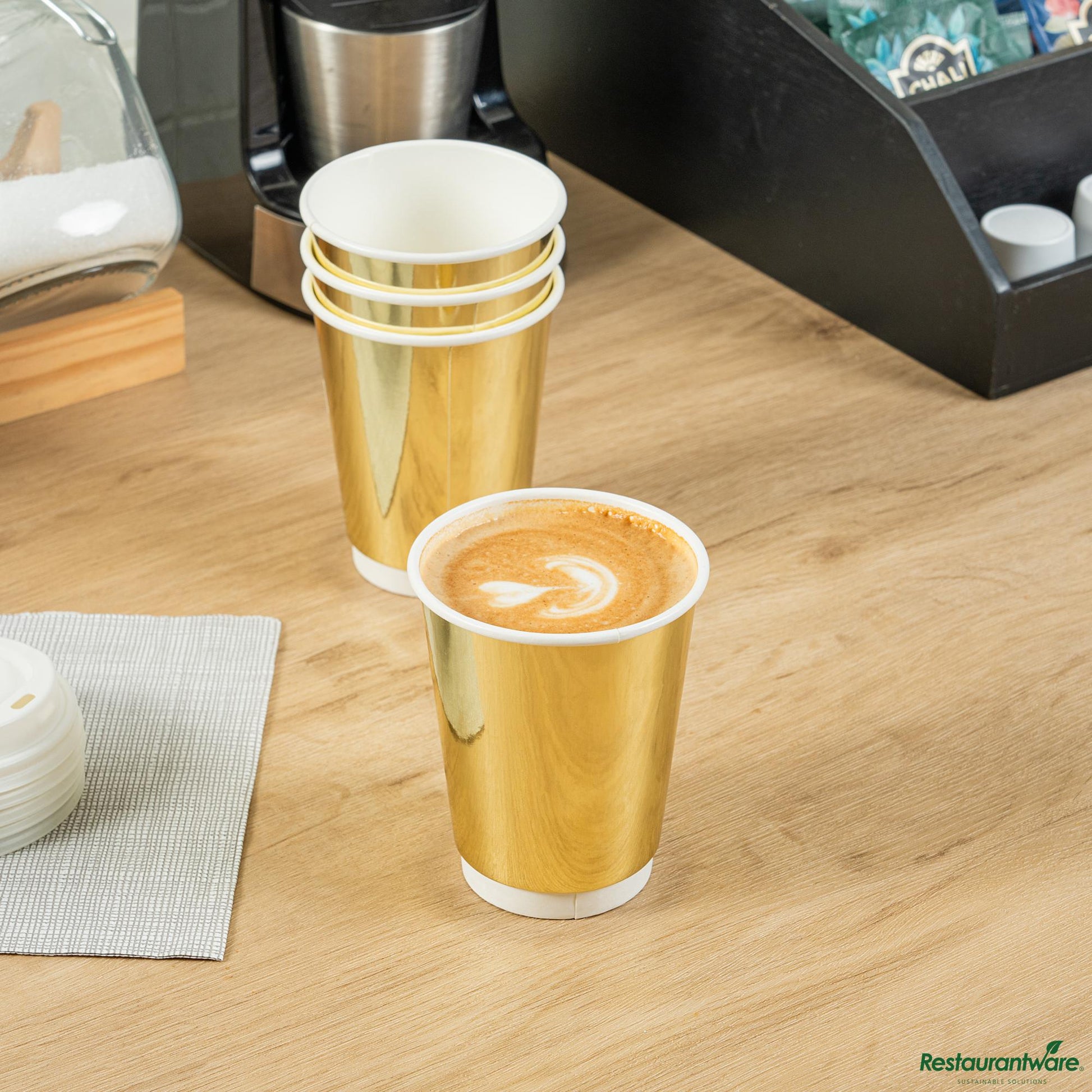 Wholesale Restaurantware 12 Oz Metallic Gold Paper Hot / Cold Cup - 3.5" X 3.5" X 4.3"- Bulk