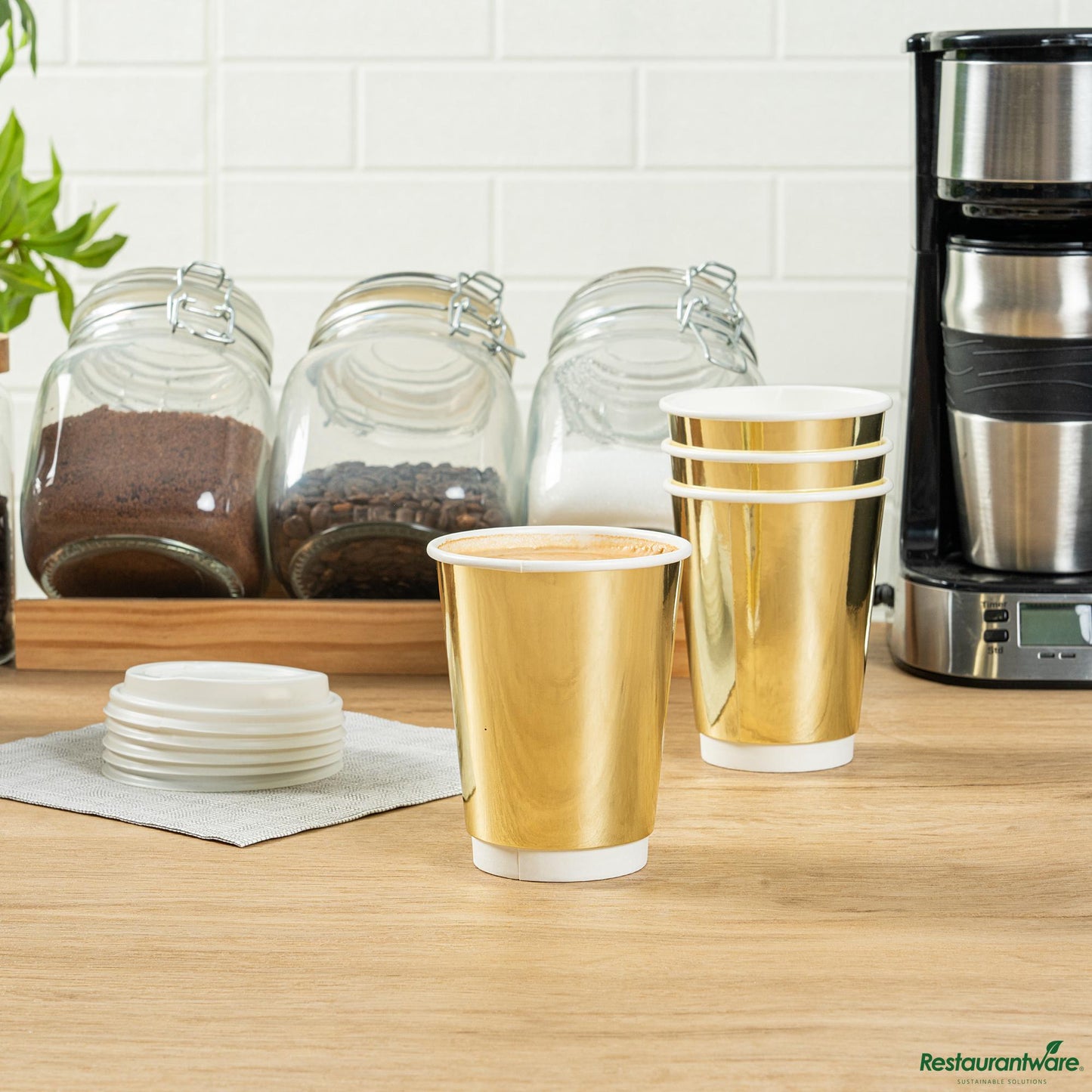Wholesale Restaurantware 12 Oz Metallic Gold Paper Hot / Cold Cup - 3.5" X 3.5" X 4.3"- Bulk
