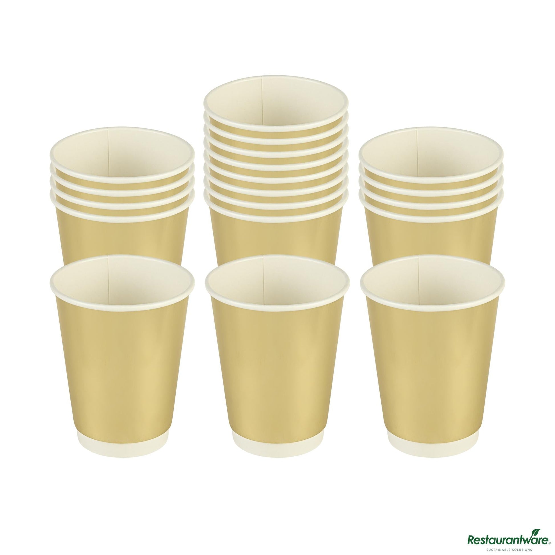 Wholesale Restaurantware 12 Oz Metallic Gold Paper Hot / Cold Cup - 3.5" X 3.5" X 4.3"- Bulk
