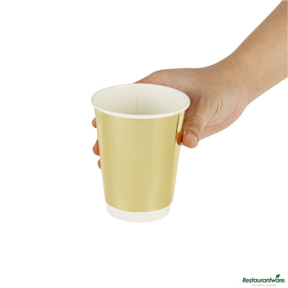 Wholesale Restaurantware 12 Oz Metallic Gold Paper Hot / Cold Cup - 3.5" X 3.5" X 4.3"- Bulk