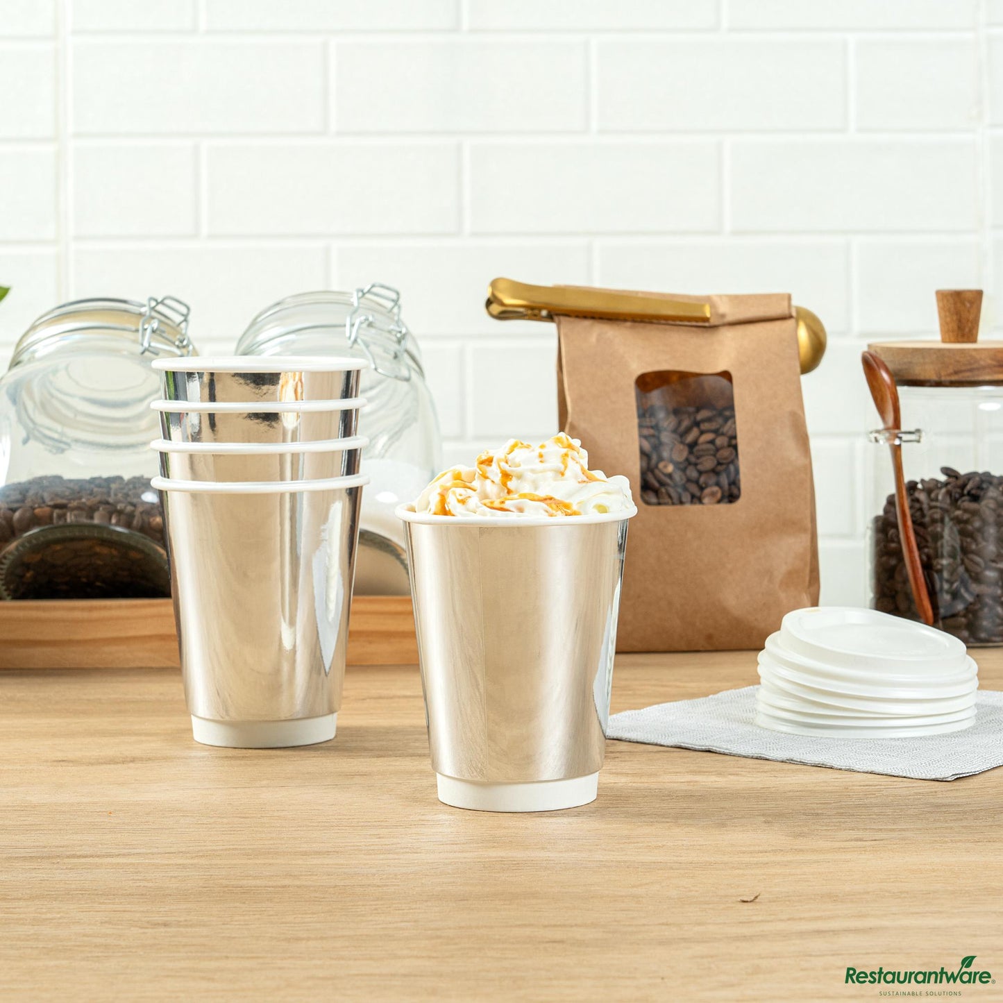Wholesale Restaurantware 12 Oz Metallic Silver Paper Hot / Cold Cup - 3.5" X 3.5" X 4.3"- Bulk