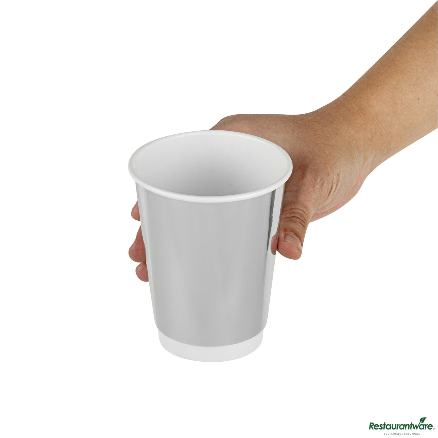 Wholesale Restaurantware 12 Oz Metallic Silver Paper Hot / Cold Cup - 3.5" X 3.5" X 4.3"- Bulk