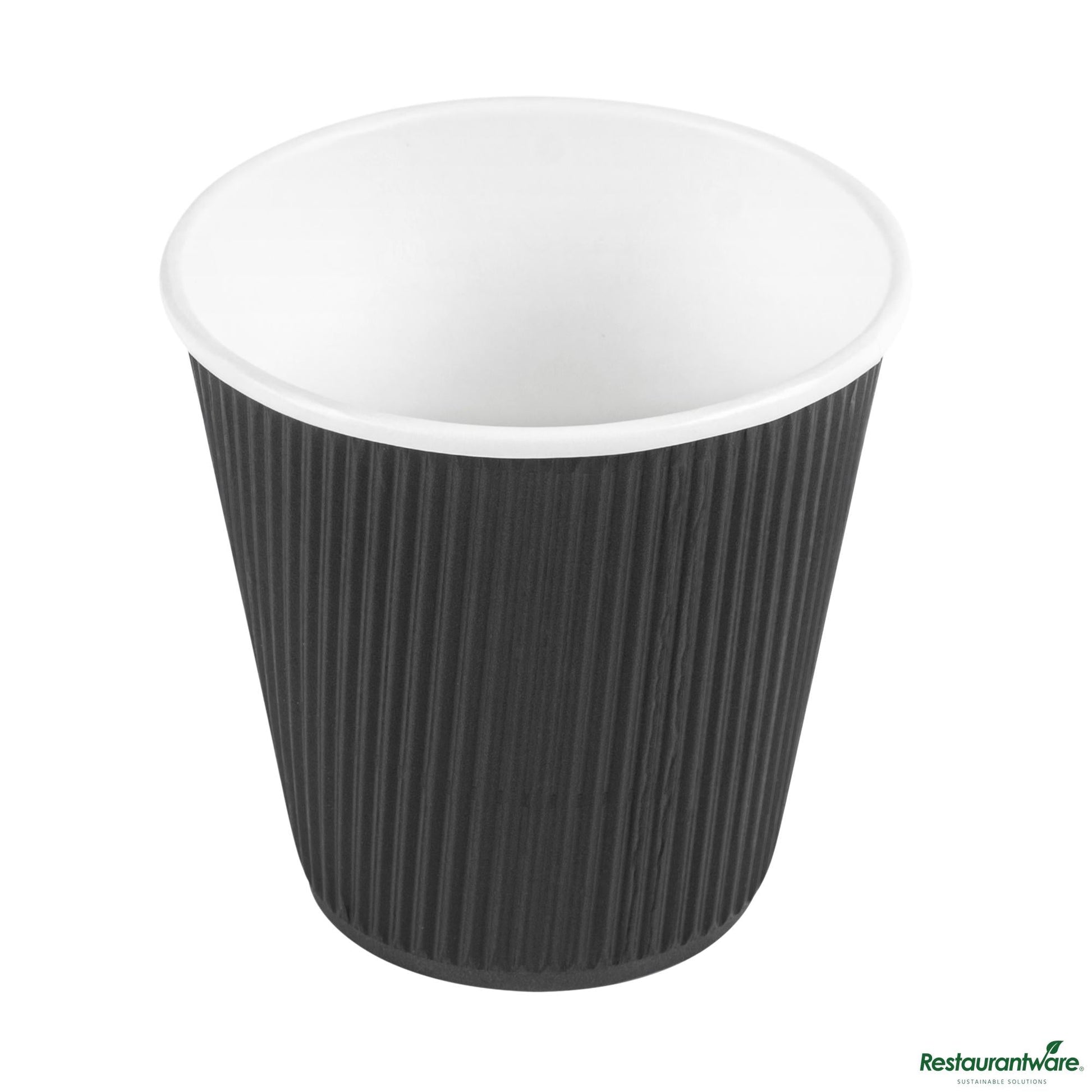 Wholesale Restaurantware 8 Oz Black Paper Hot Cup - Individually Wrapped, Ripple Wall - 3.5" X 3.5" X 3.3"- Bulk