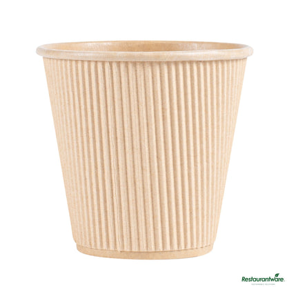 Restaurantware 8 Oz Kraft Paper Hot Cup- Individually Wrapped,compostable,ripple Wall - 3.5" X 3.5" X 3.3"