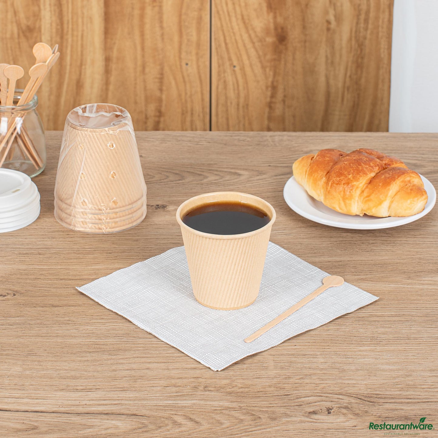 Restaurantware 8 Oz Kraft Paper Hot Cup- Individually Wrapped,compostable,ripple Wall - 3.5" X 3.5" X 3.3"