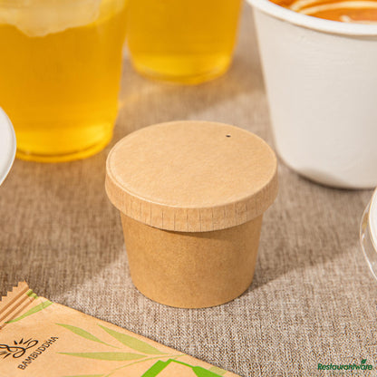 Wholesale Restaurantware Round Kraft Poly-Coated Paper Lid - Fits 1 to 4 Oz Portion Cups - 2.6"×2.6"×0.5"- Bulk