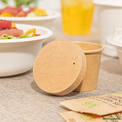 Wholesale Restaurantware Round Kraft Poly-Coated Paper Lid - Fits 1 to 4 Oz Portion Cups - 2.6"×2.6"×0.5"- Bulk