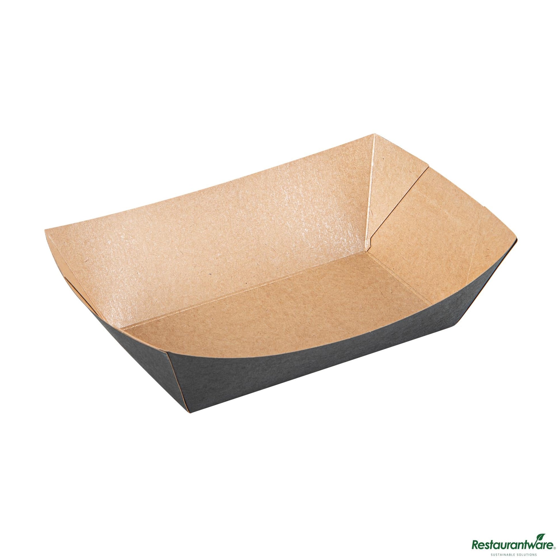 Wholesale Restaurantware 1 1/2 Lb Black Paper #300 Food Tray / Boat - 7.5"×5.7"×2.1"- Bulk