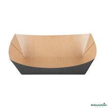 Wholesale Restaurantware 1 1/2 Lb Black Paper #300 Food Tray / Boat - 7.5"×5.7"×2.1"- Bulk
