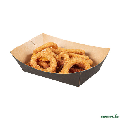 Wholesale Restaurantware 1 1/2 Lb Black Paper #300 Food Tray / Boat - 7.5"×5.7"×2.1"- Bulk