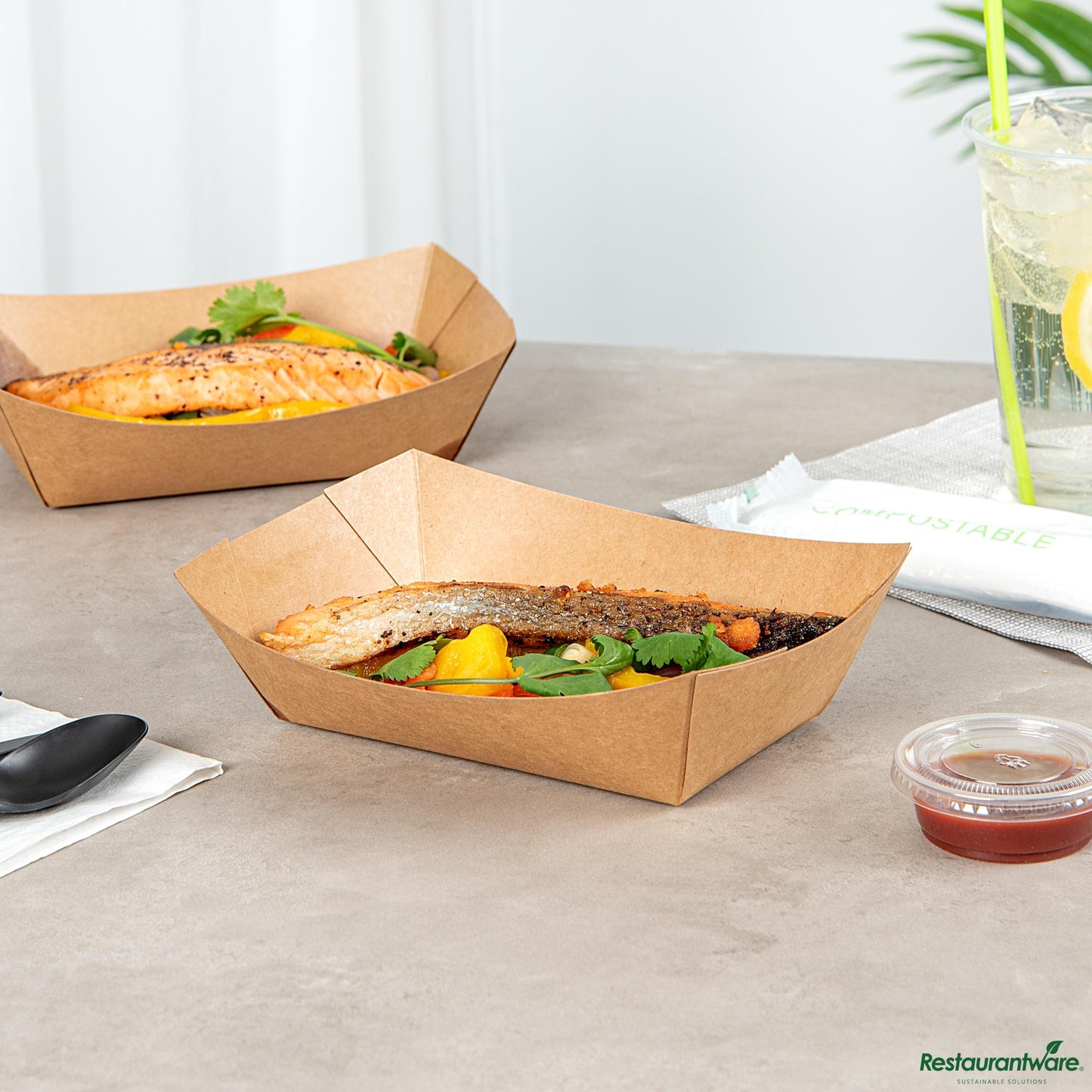 Wholesale Restaurantware 1 1/2 Lb Kraft Paper #300 Food Tray / Boat - 7.5"×5.7"×2.1"- Bulk
