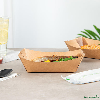 Wholesale Restaurantware 1 1/2 Lb Kraft Paper #300 Food Tray / Boat - 7.5"×5.7"×2.1"- Bulk