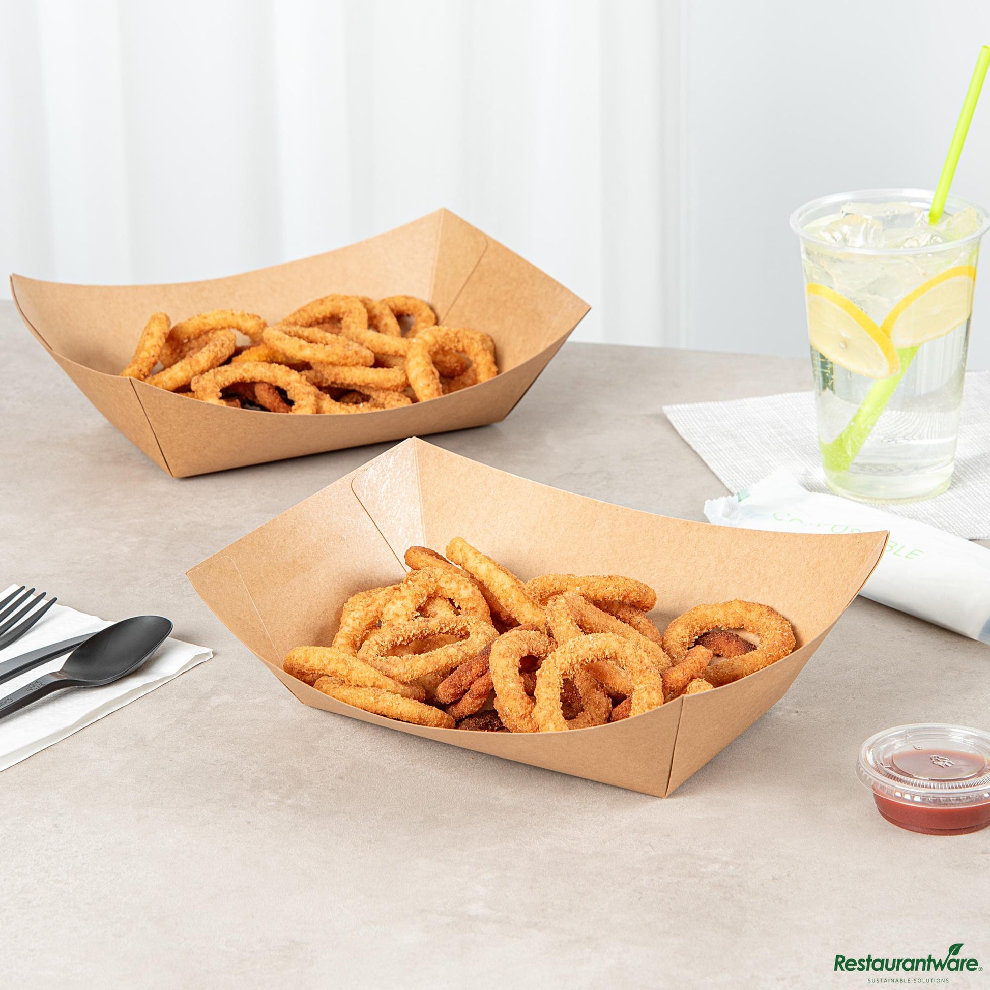 Wholesale Restaurantware 2 1/2 Lb Kraft Paper #1000 Food Tray / Boat - 9.3"×7.1"×2.9"- Bulk