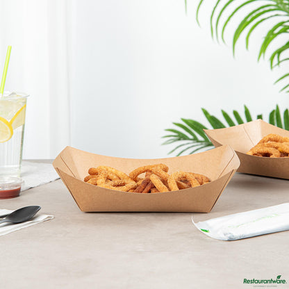Wholesale Restaurantware 2 1/2 Lb Kraft Paper #1000 Food Tray / Boat - 9.3"×7.1"×2.9"- Bulk