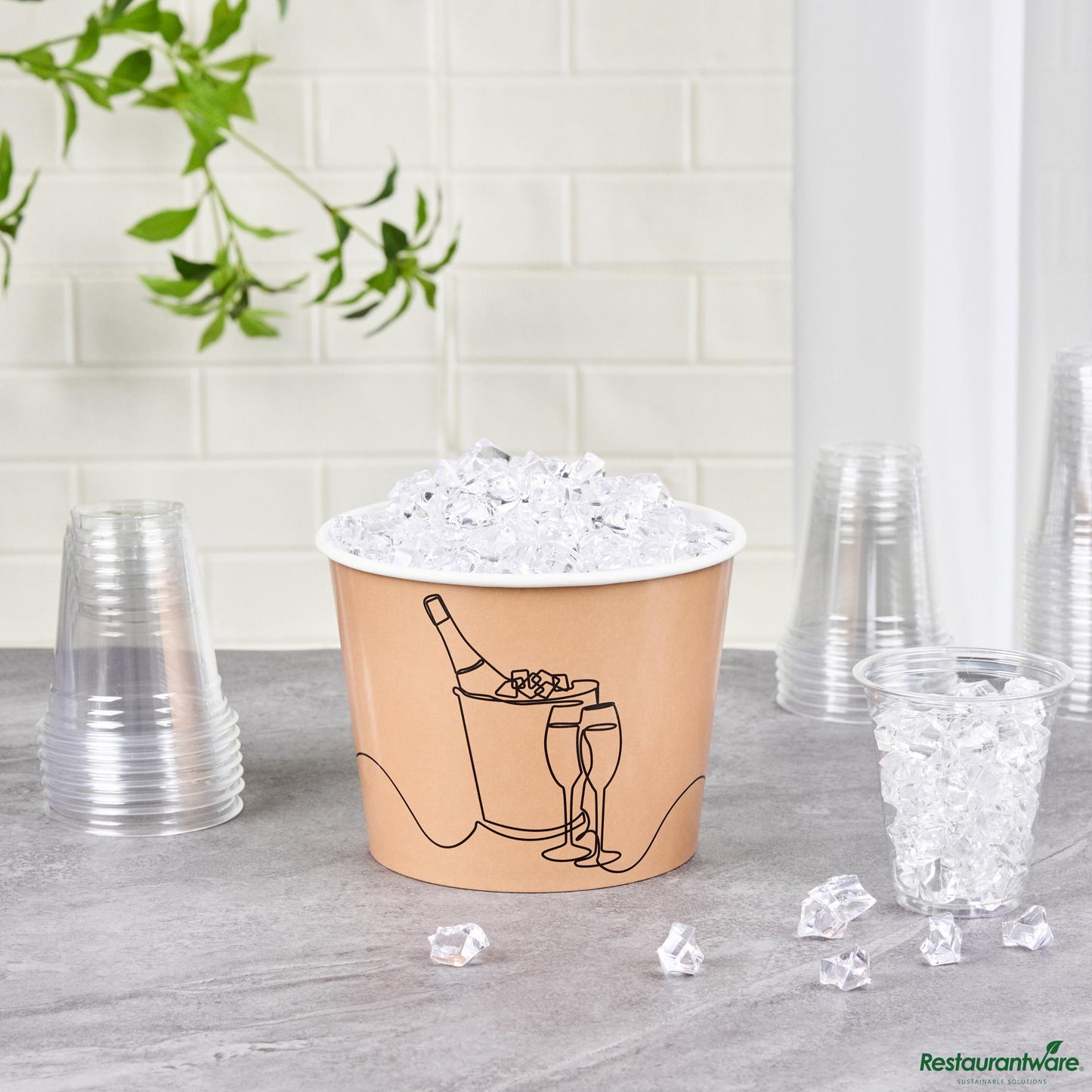 Wholesale Restaurantware 5 Lb Kraft Disposable Paper Ice Bucket - Wide Mouth - 7.5" X 7.5" X 5.8"- Bulk