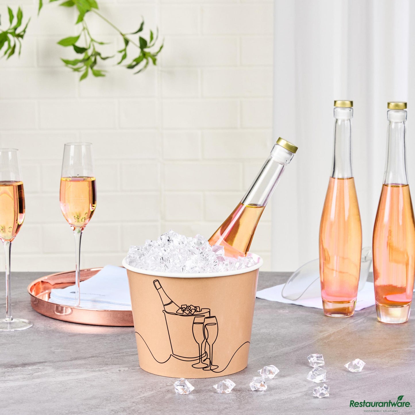 Wholesale Restaurantware 5 Lb Kraft Disposable Paper Ice Bucket - Wide Mouth - 7.5" X 7.5" X 5.8"- Bulk