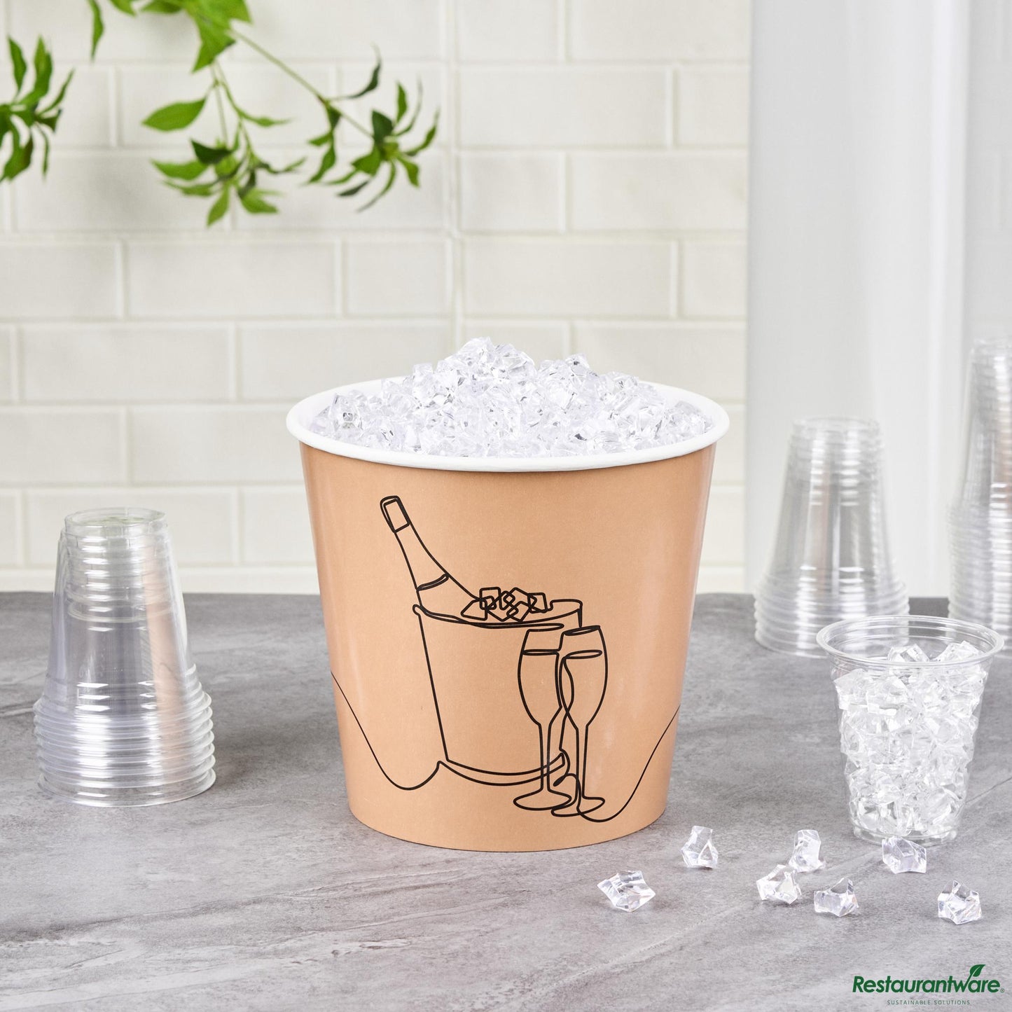 Wholesale Restaurantware 10 Lb Kraft Disposable Paper Ice Bucket - Wide Mouth - 8.7" X 8.7" X 8.2"- Bulk