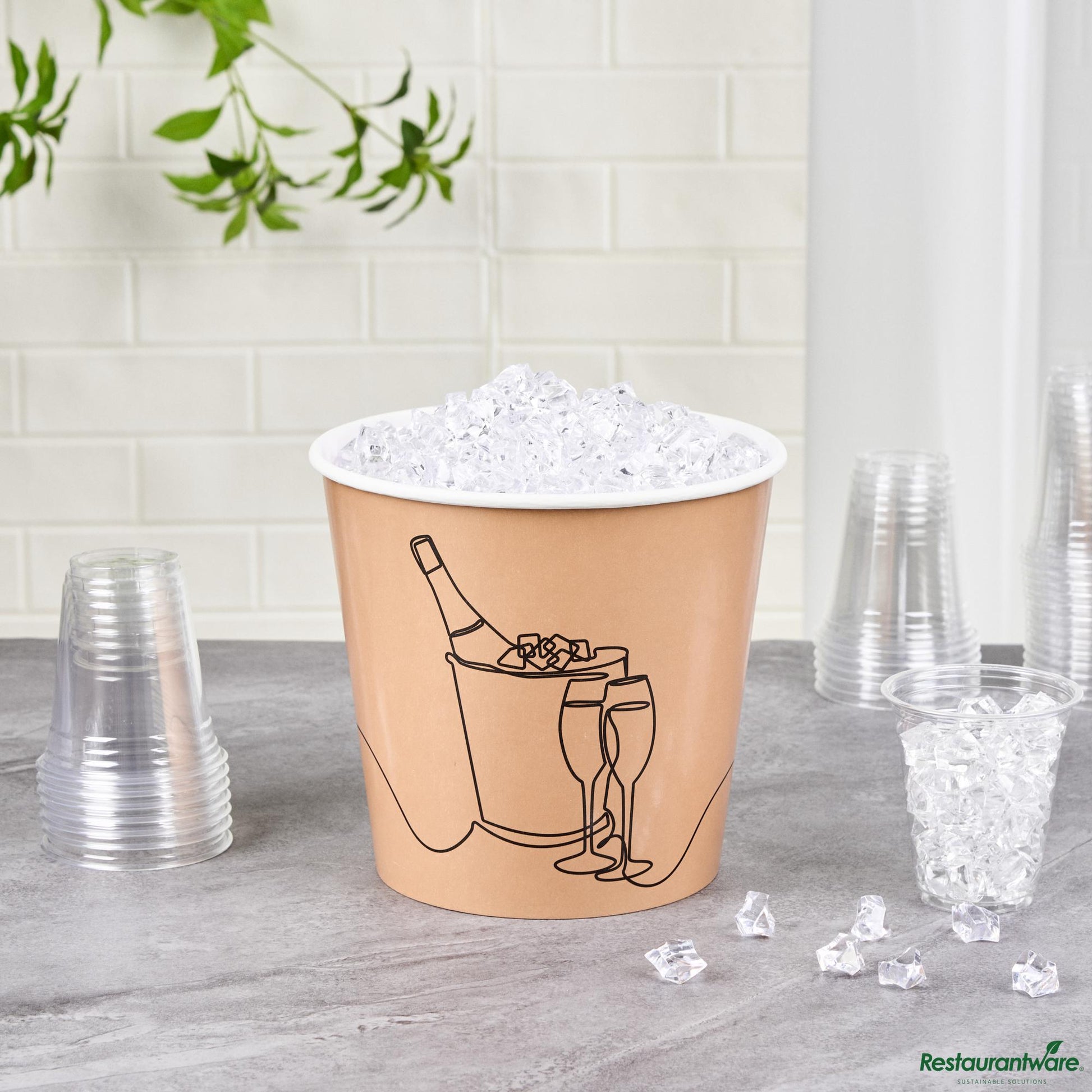 Wholesale Restaurantware 10 Lb Kraft Disposable Paper Ice Bucket - Wide Mouth - 8.7" X 8.7" X 8.2"- Bulk