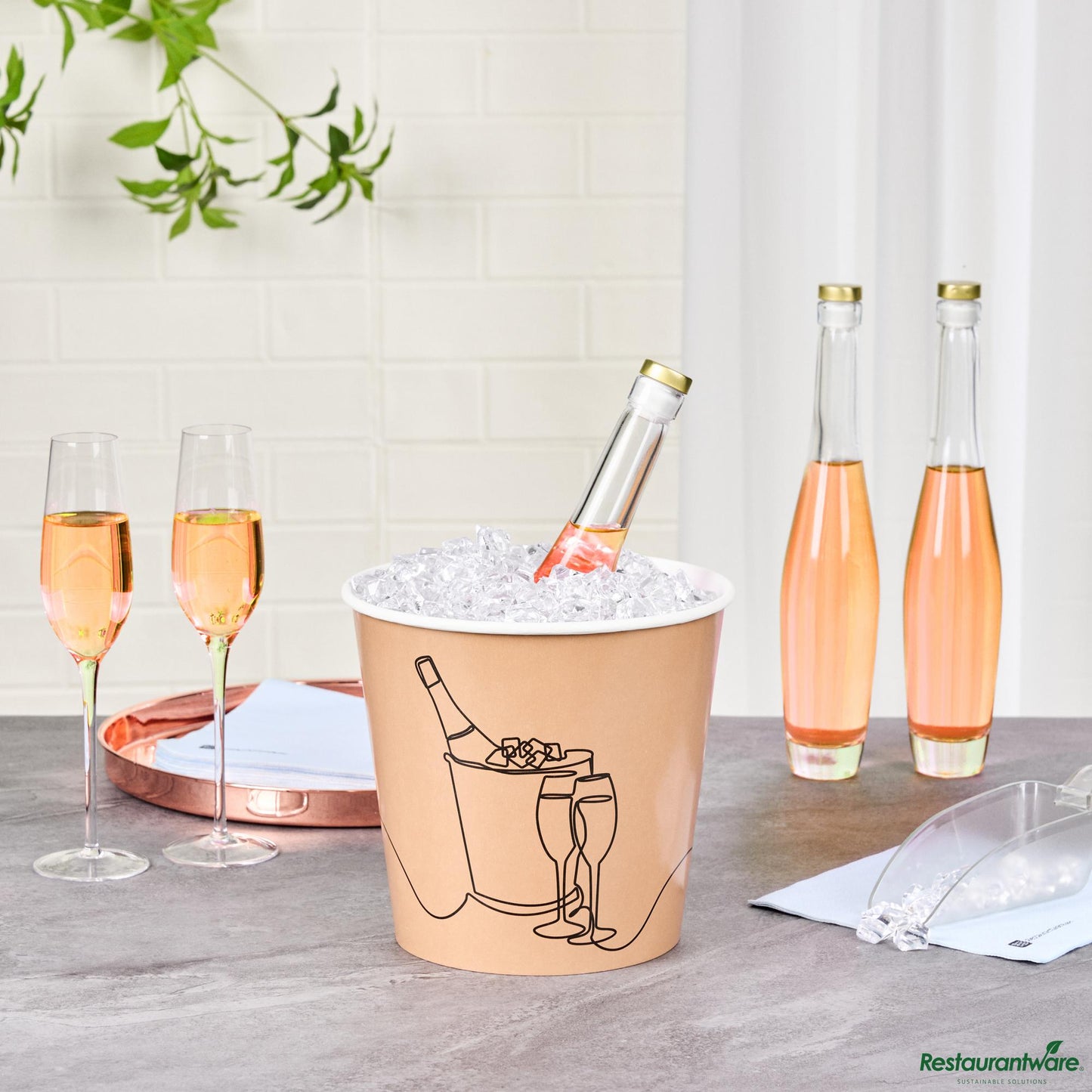 Wholesale Restaurantware 10 Lb Kraft Disposable Paper Ice Bucket - Wide Mouth - 8.7" X 8.7" X 8.2"- Bulk