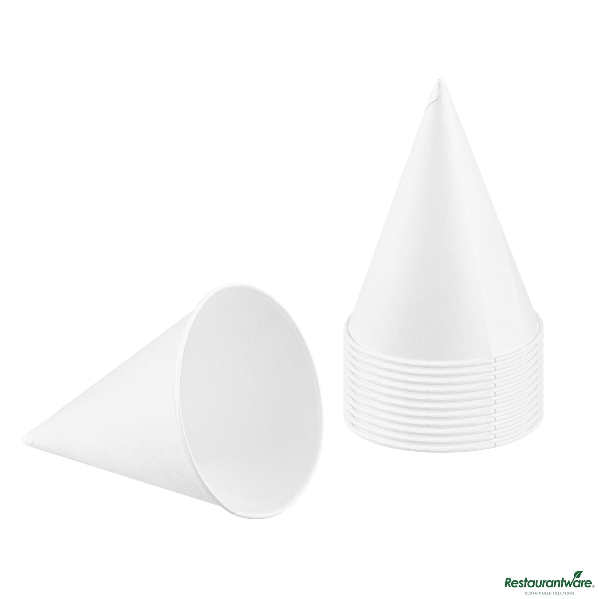 Wholesale Restaurantware 6 Oz White Paper Cone Cup - Home Compostable, Biodegradable - 2.9"×2.9"×3.8"- Bulk