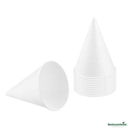 Wholesale Restaurantware 6 Oz White Paper Cone Cup - Home Compostable, Biodegradable - 2.9"×2.9"×3.8"- Bulk