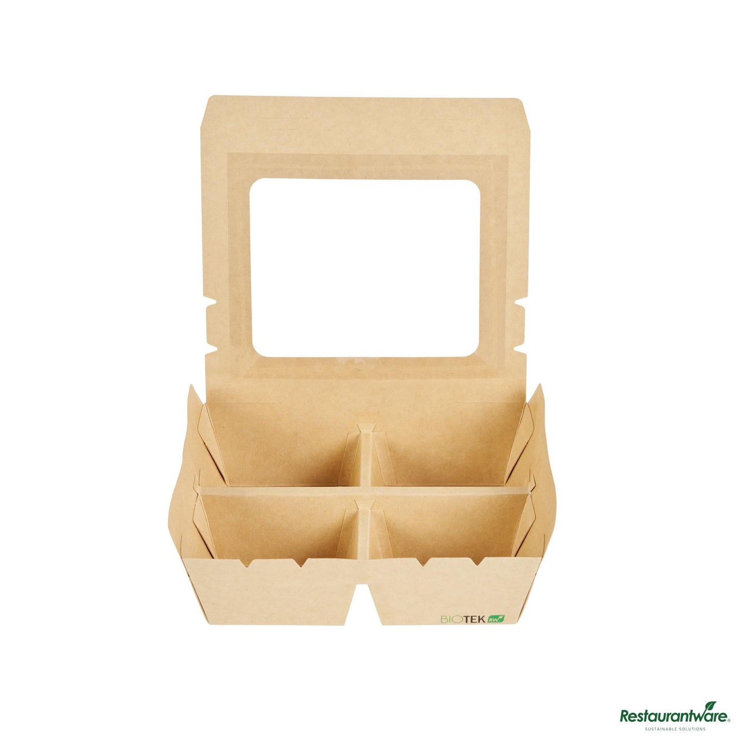 Wholesale Restaurantware 28 Oz Rectangle Kraft Paperboard Bento Box -Pet Window, 4 Compartments - 7.9"×6.9"×2.2"- Bulk