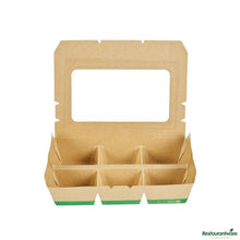 Wholesale Restaurantware 23 Oz Rectangle Kraft Paperboard Bento Box -Pla Window, 6 Compartments - 9.1"×6.1"×1.8"- Bulk