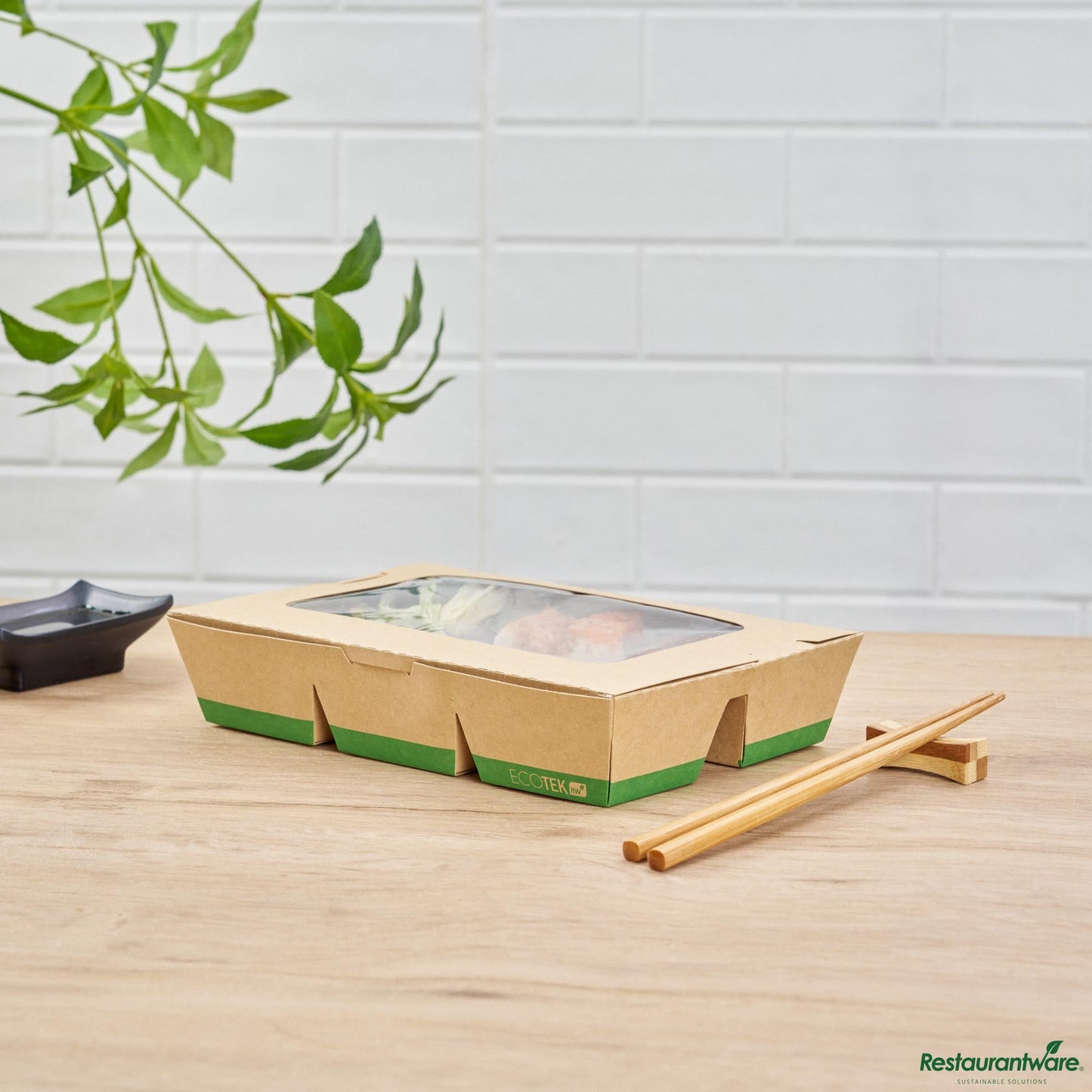 Wholesale Restaurantware 23 Oz Rectangle Kraft Paperboard Bento Box -Pla Window, 6 Compartments - 9.1"×6.1"×1.8"- Bulk