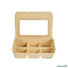 Wholesale Restaurantware 23 Oz Rectangle Kraft Paperboard Bento Box -Pet Window, 6 Compartments - 9.1"×6.1"×1.8"- Bulk