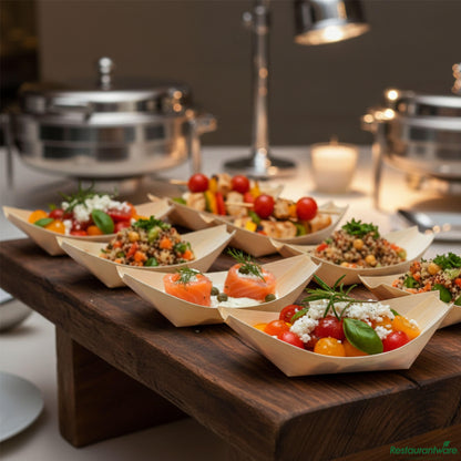 Wholesale Restaurantware Tray Pinewood Boat 5.5" Ntrl- Bulk