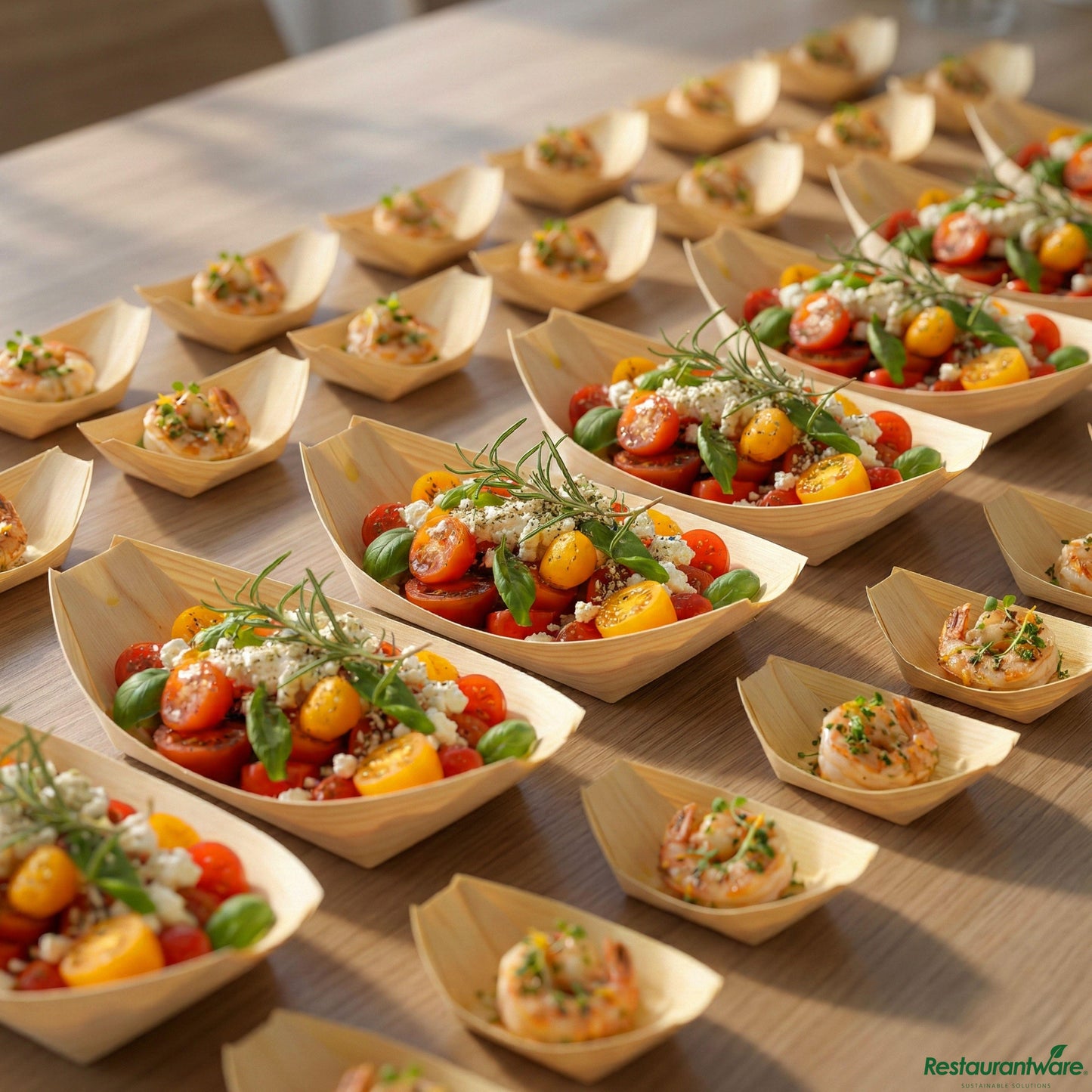 Wholesale Restaurantware Tray Pinewood Boat 5.5" Ntrl- Bulk