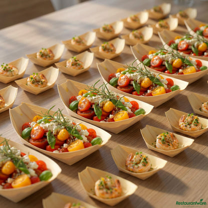 Wholesale Restaurantware Tray Pinewood Boat 5.5" Ntrl- Bulk