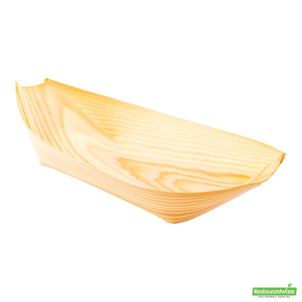 Wholesale Restaurantware Tray Pinewood Boat 8.75" Ntrl- Bulk