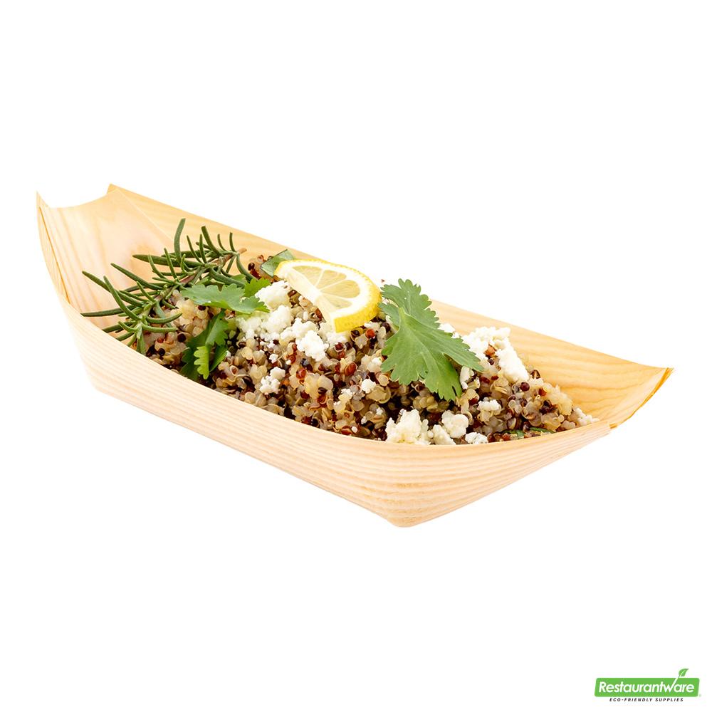 Wholesale Restaurantware Tray Pinewood Boat 8.75" Ntrl- Bulk
