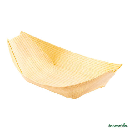 Wholesale Restaurantware Natural Pinewood Small Food Tray / Boat - 5" X 2.5" X 0.5"- Bulk