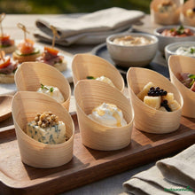 Wholesale Restaurantware 4 Oz Round Natural Wood Mini Incline Cup - 2 1/2" X 2 1/2" X 2 3/4"- Bulk