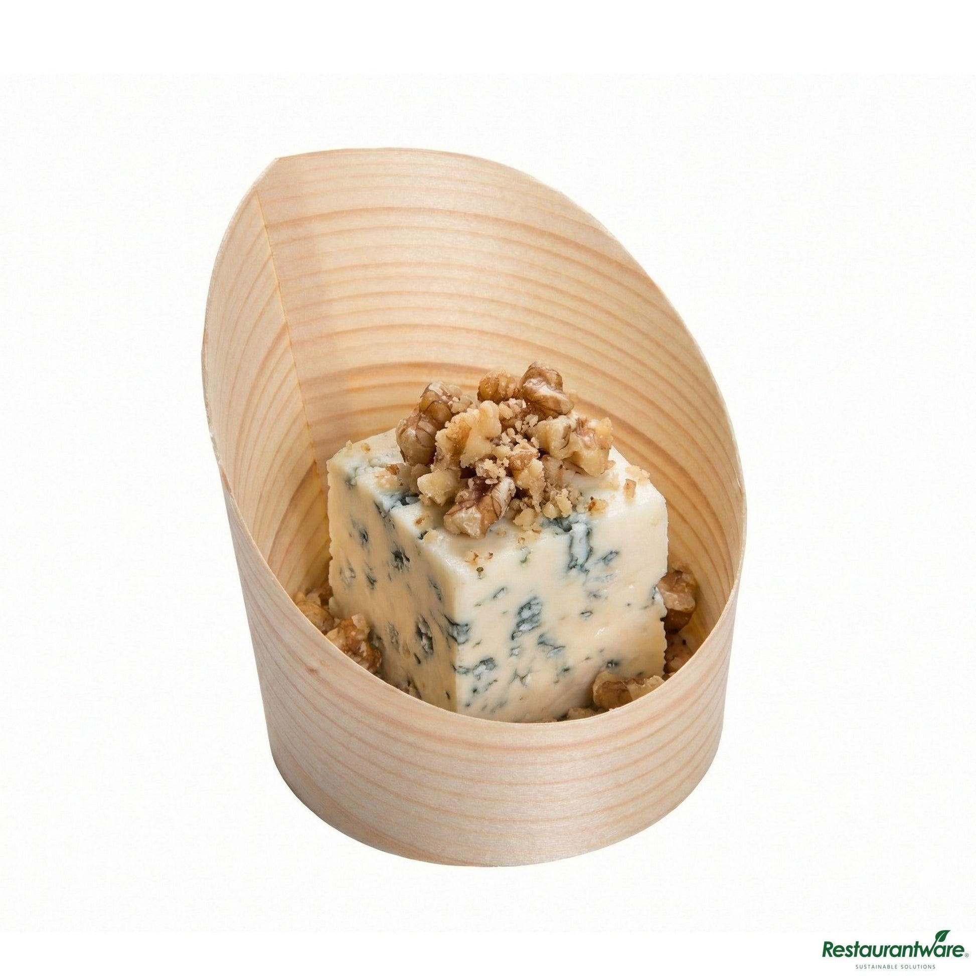 Wholesale Restaurantware 4 Oz Round Natural Wood Mini Incline Cup - 2 1/2" X 2 1/2" X 2 3/4"- Bulk