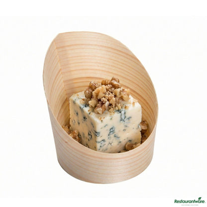 Wholesale Restaurantware 4 Oz Round Natural Wood Mini Incline Cup - 2 1/2" X 2 1/2" X 2 3/4"- Bulk
