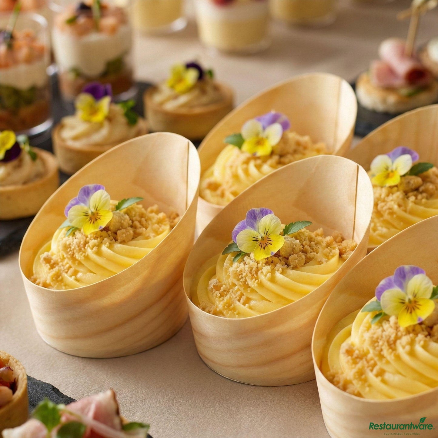 Wholesale Restaurantware 7 Oz Round Natural Wood Medium Incline Cup - 3 1/4" X 3 1/4" X 3 1/2"- Bulk