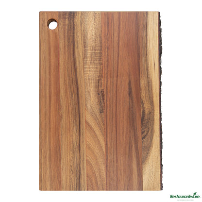 Wholesale Restaurantware Rectangle Natural Acacia Serving Board - Varnished, Bark Edges - 12" X 8" X 3/4"- Bulk