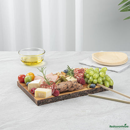 Wholesale Restaurantware Rectangle Natural Acacia Serving Board - Varnished, Bark Edges - 12" X 8" X 3/4"- Bulk