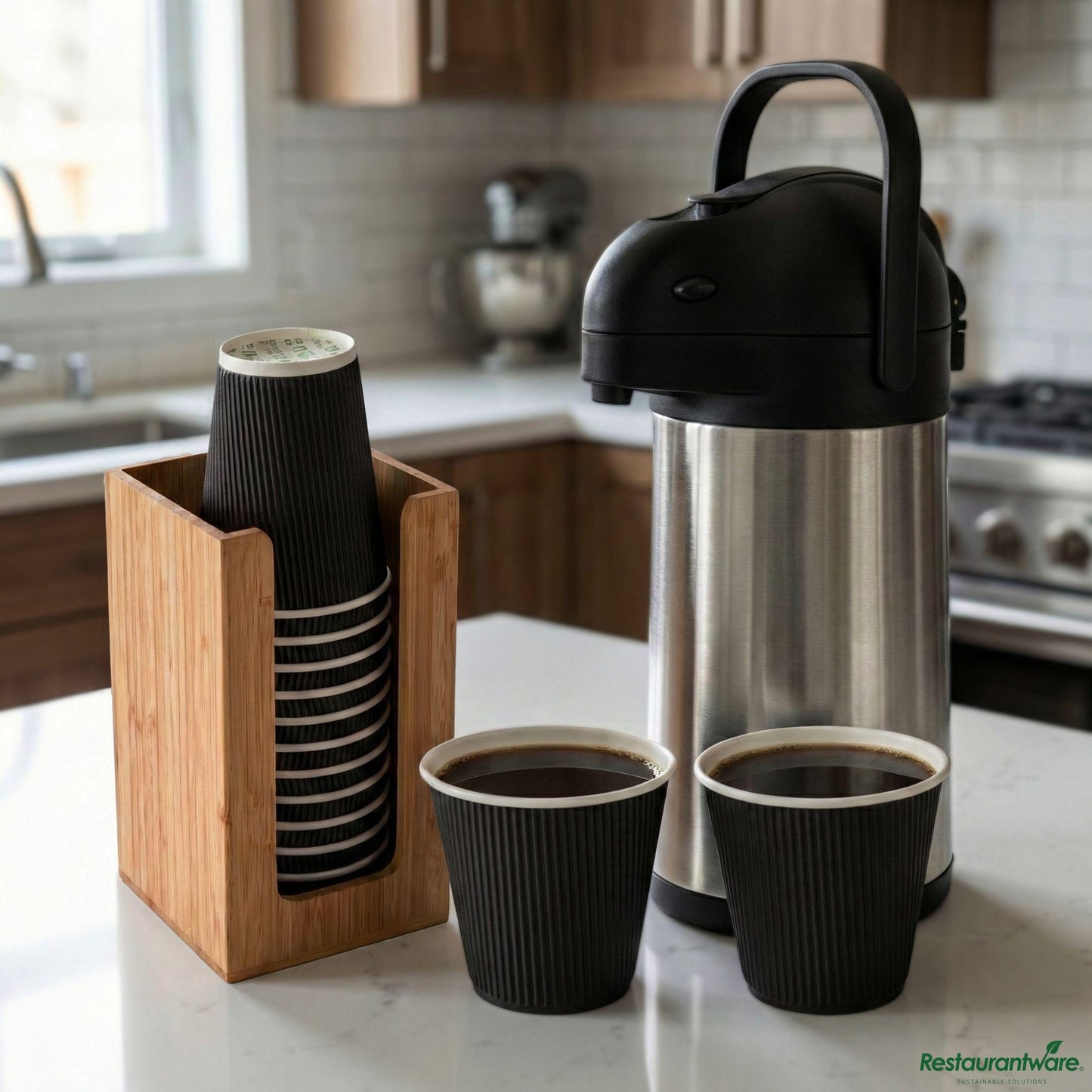 Wholesale Restaurantware Restpresso Natural Bamboo Coffee Cup / Lid / Cocktail Napkin Organizer - 4 1/2" X 4 1/2" X 8"- Bulk