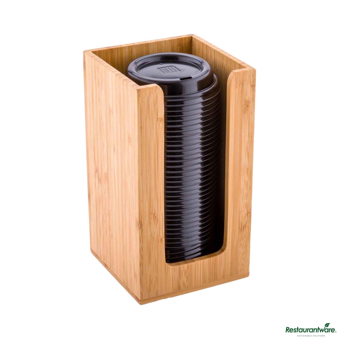 Wholesale Restaurantware Restpresso Natural Bamboo Coffee Cup / Lid / Cocktail Napkin Organizer - 4 1/2" X 4 1/2" X 8"- Bulk