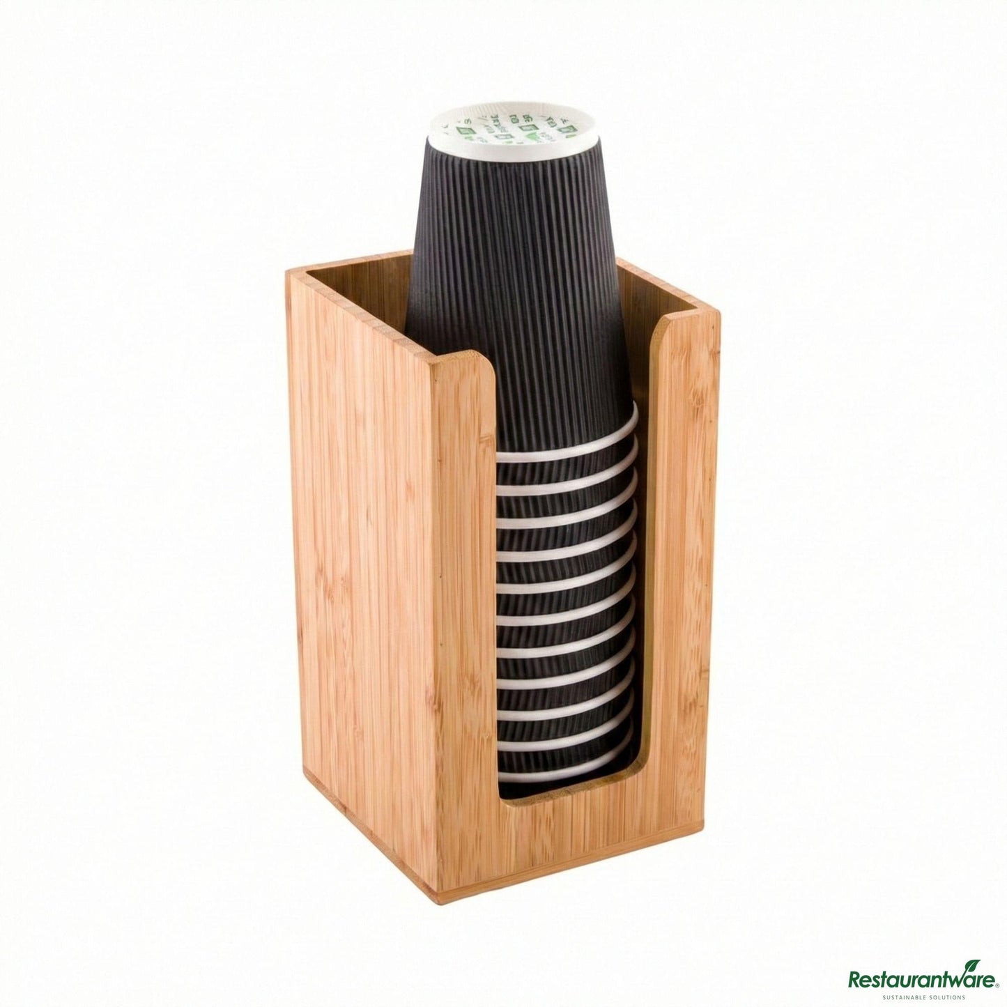 Wholesale Restaurantware Restpresso Natural Bamboo Coffee Cup / Lid / Cocktail Napkin Organizer - 4 1/2" X 4 1/2" X 8"- Bulk