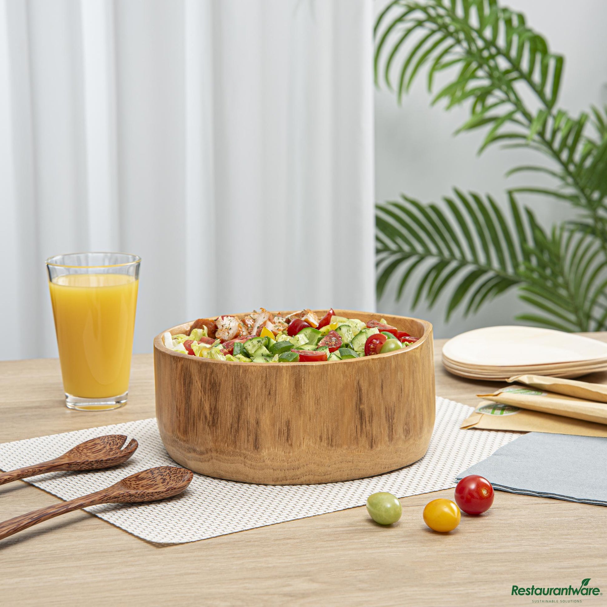 Wholesale Restaurantware Nature Tek 64 Oz Round Natural Wood Serving Bowl - 9 1/4" X 8 1/4" X 3 1/2"- Bulk