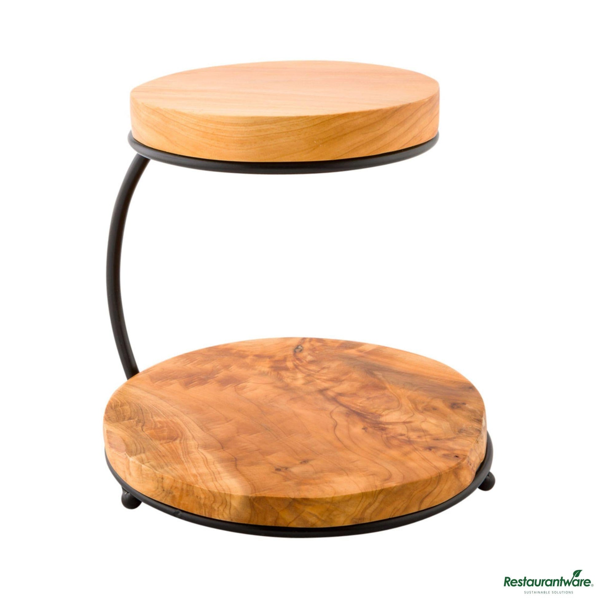 Wholesale Restaurantware Nature Tek Natural Wood Display Stand - 2-Tier, with Metal Frame - 10 3/4" X 9 3/4" X 9 3/4"- Bulk